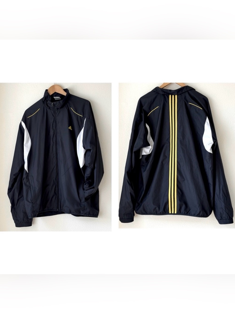 Adidas Vintage 2010 Windbreaker Jacket • Navy/Yellow Back Stripe • Mesh Lined XL